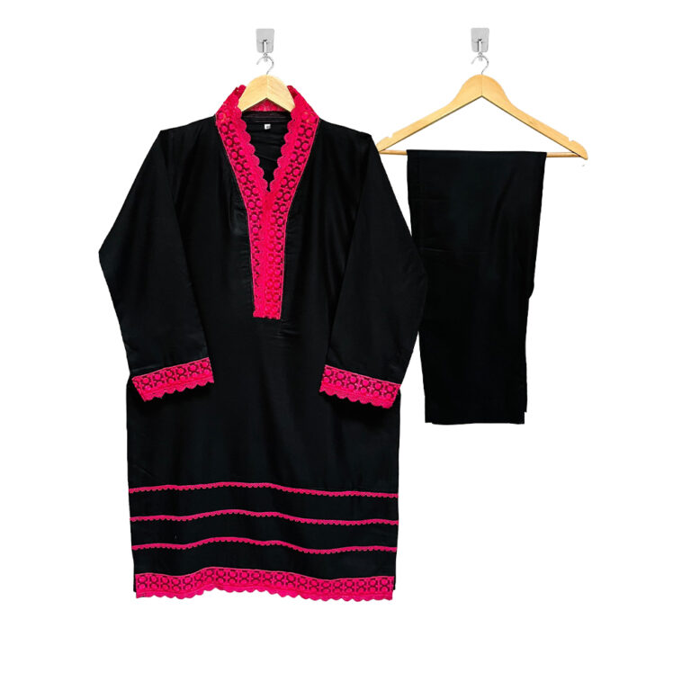 2pc Solid Black And Pink Color pakistani lawn suits online