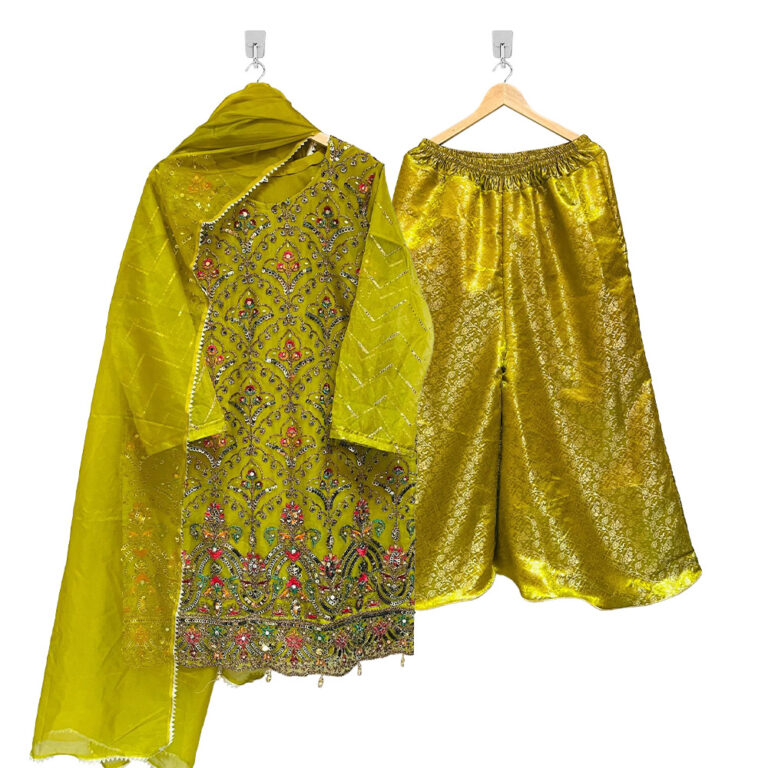 3pc Mehndi Color pakistani chiffon suits
