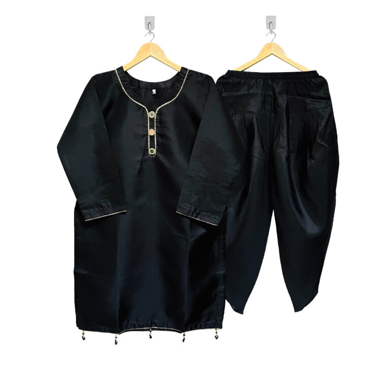 Katan silk 2pc Plain suit in black
