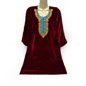 Maroon-Color-Velvet-Pakistani-Embroidered-Kurti