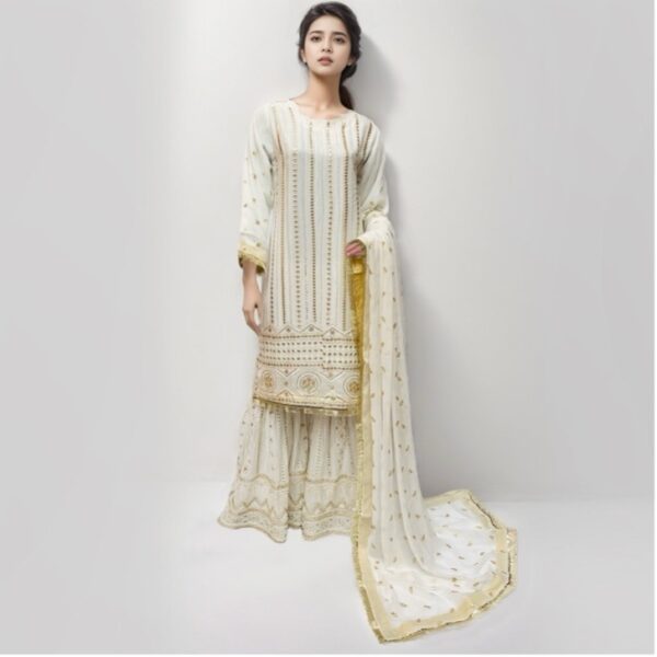 Pearl White Embroidered Pakistani Gharara Suit