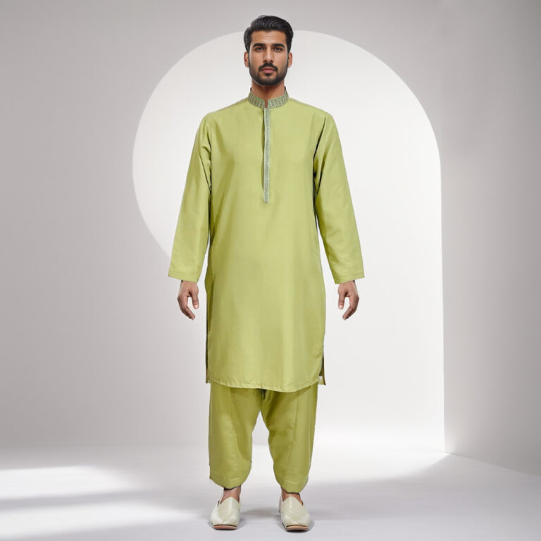 Olive Green embroidered shalwar kameez men