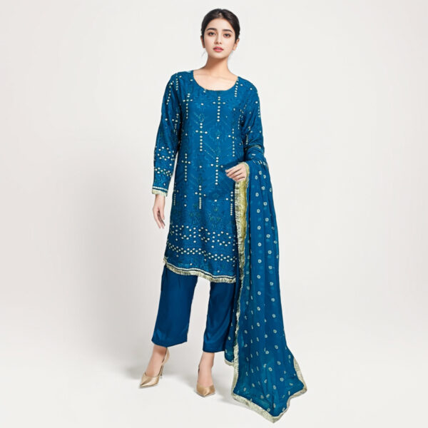 Teal blue Pakistani chiffon Suit Embroidered