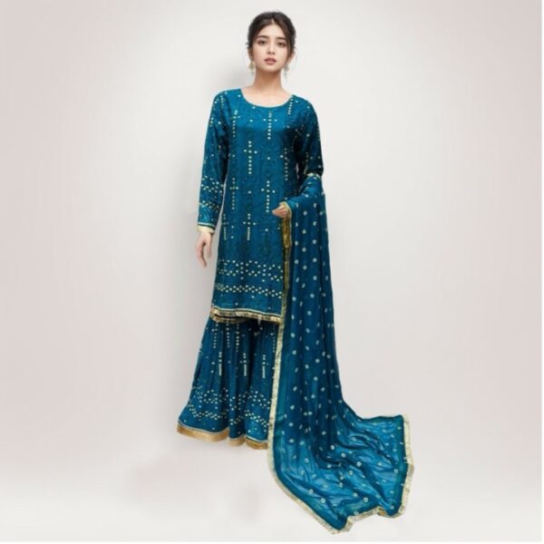 Teal Pakistani Gharara Suit Embroidered