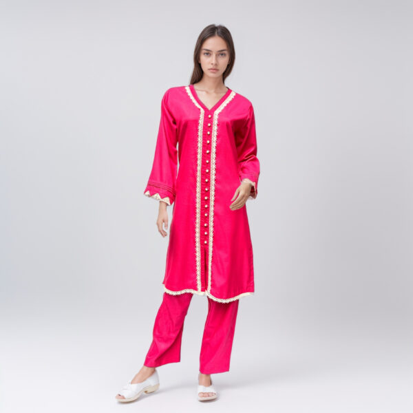 shocking pink linen co ord set pakistan