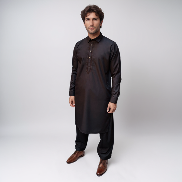 Embroidered Black Men's Shalwar Kameez