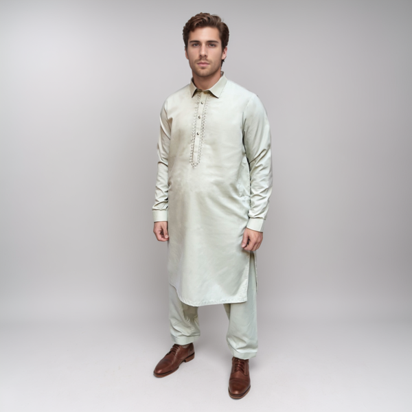 Embroidered Light Grey Shalwar Kameez Men