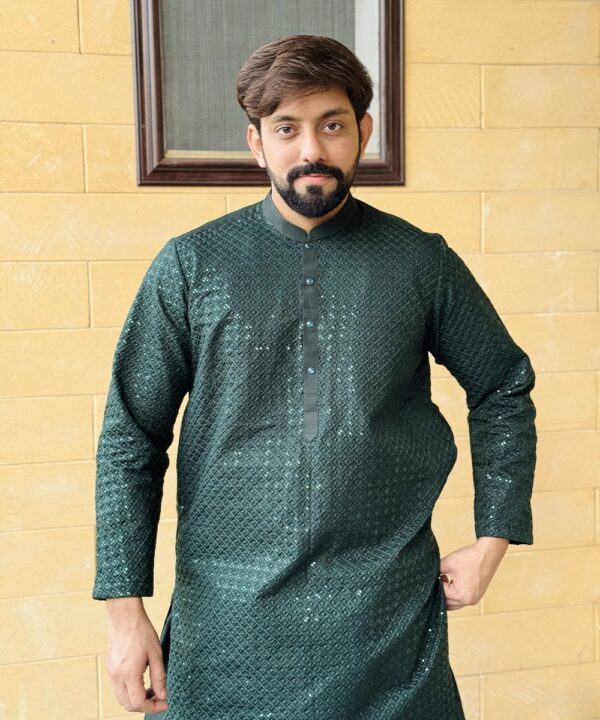 Dark Green Pakistani Men’s Kurta Pajama - Image 2