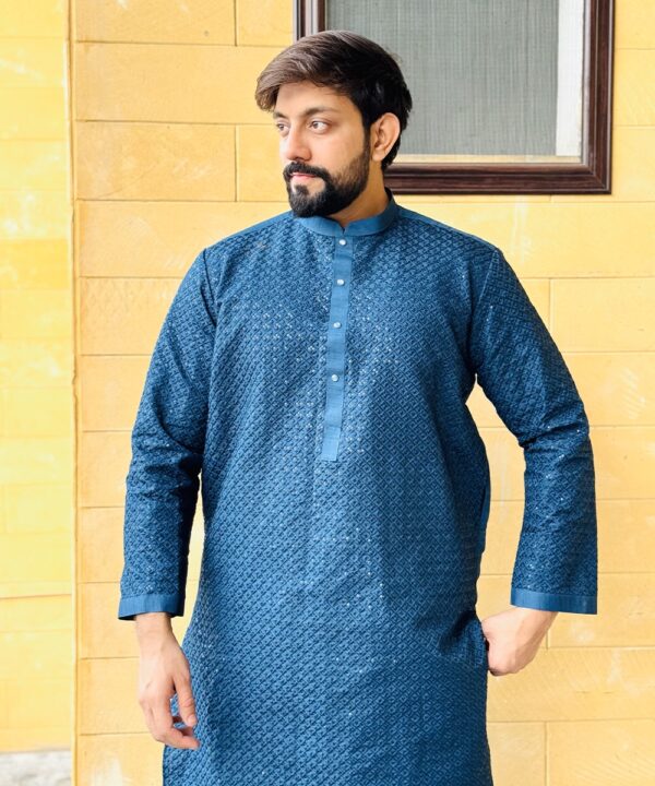 Embroidered Zink Kurta Pajama For Wedding Party - Image 2