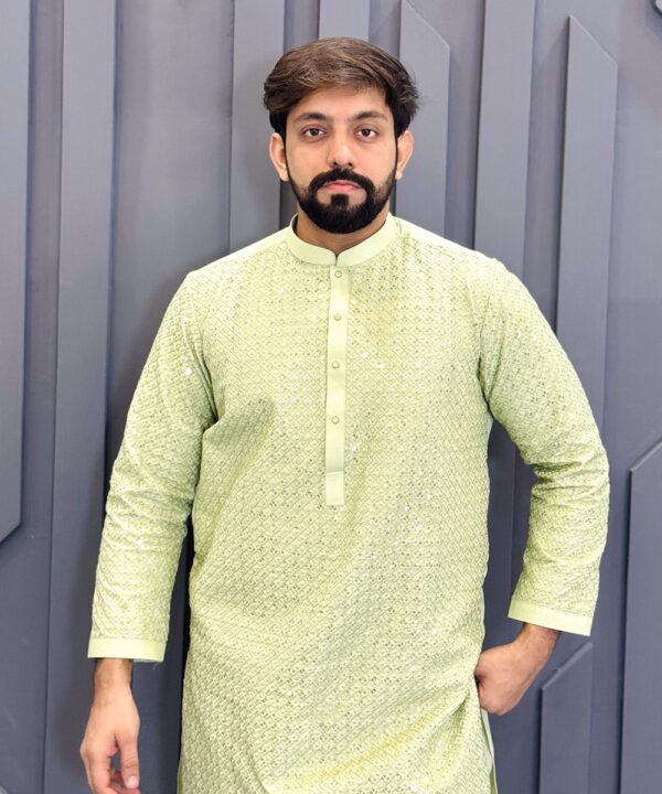 Light Green Embroidered Party Wear Kurta Pajama - Image 2