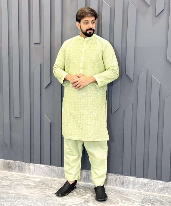 Light Green Embroidered Party Wear Kurta Pajama