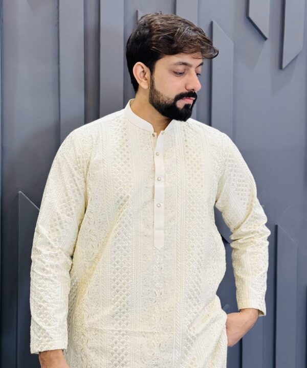 Off-White Party Wear Kurta Pajama For Men's