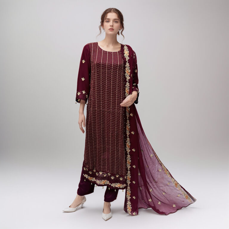 Dark purple Pakistani chiffon suits wholesale