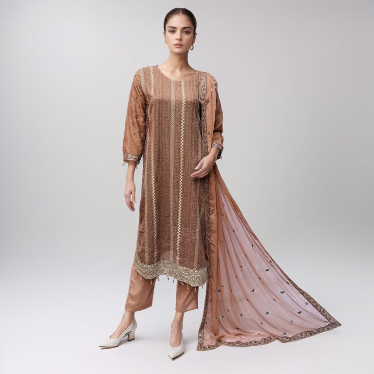 Light Taupe Embroidered chiffon suits wholesale