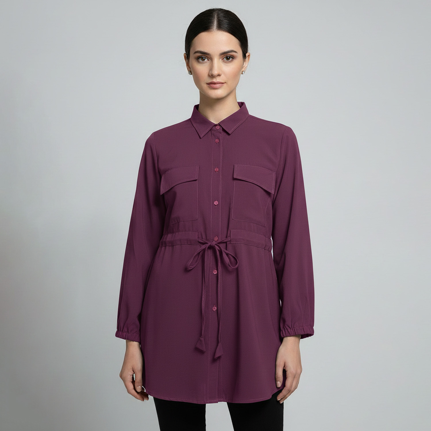 Deep Purple Womens wholesale tunic top canada with Tie-Waist