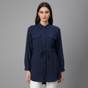 Navy blue Womens wholesale tunic top canada with Tie-Waist