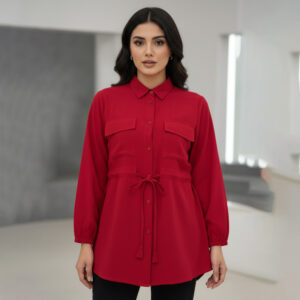 Vibrant Red Womens wholesale tunic top canada with Tie-Waist