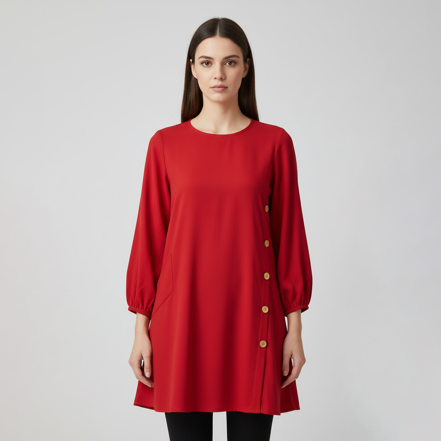 Vibrant Red Women's Wholesale Tunic Top Canada with Side Pocket