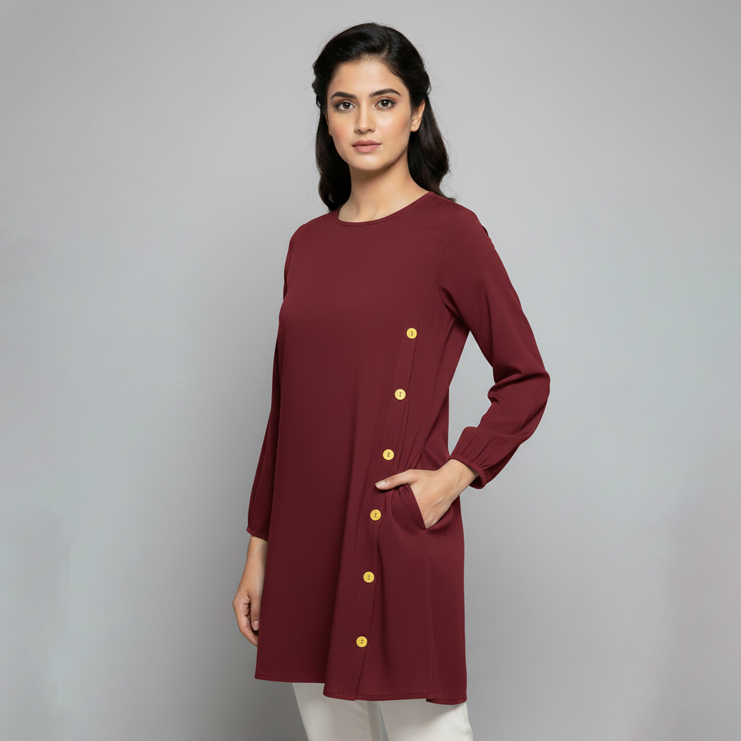 deep maroon Women's wholesale Tunic Top canada with Side Pocket