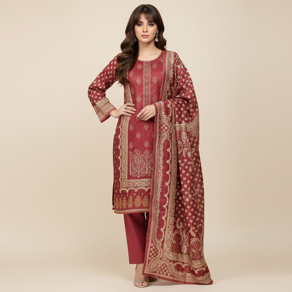Light maroon Wholesale Linen Pakistani Suit Canada