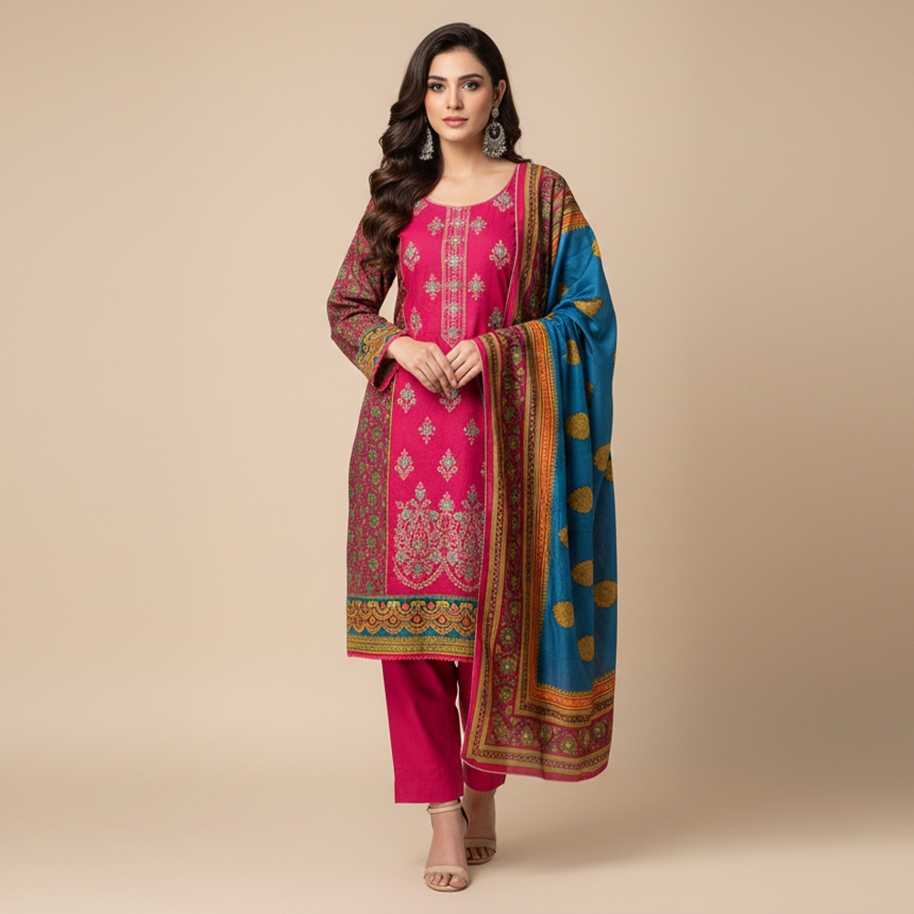 Pinkish Red Wholesale Linen Pakistani Suit Canada