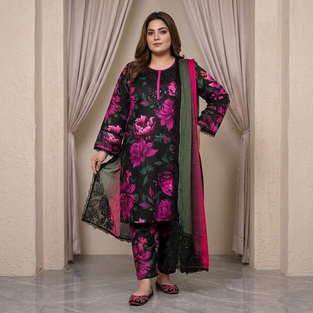 Black Plus Size best lawn suit supplier from pakistan