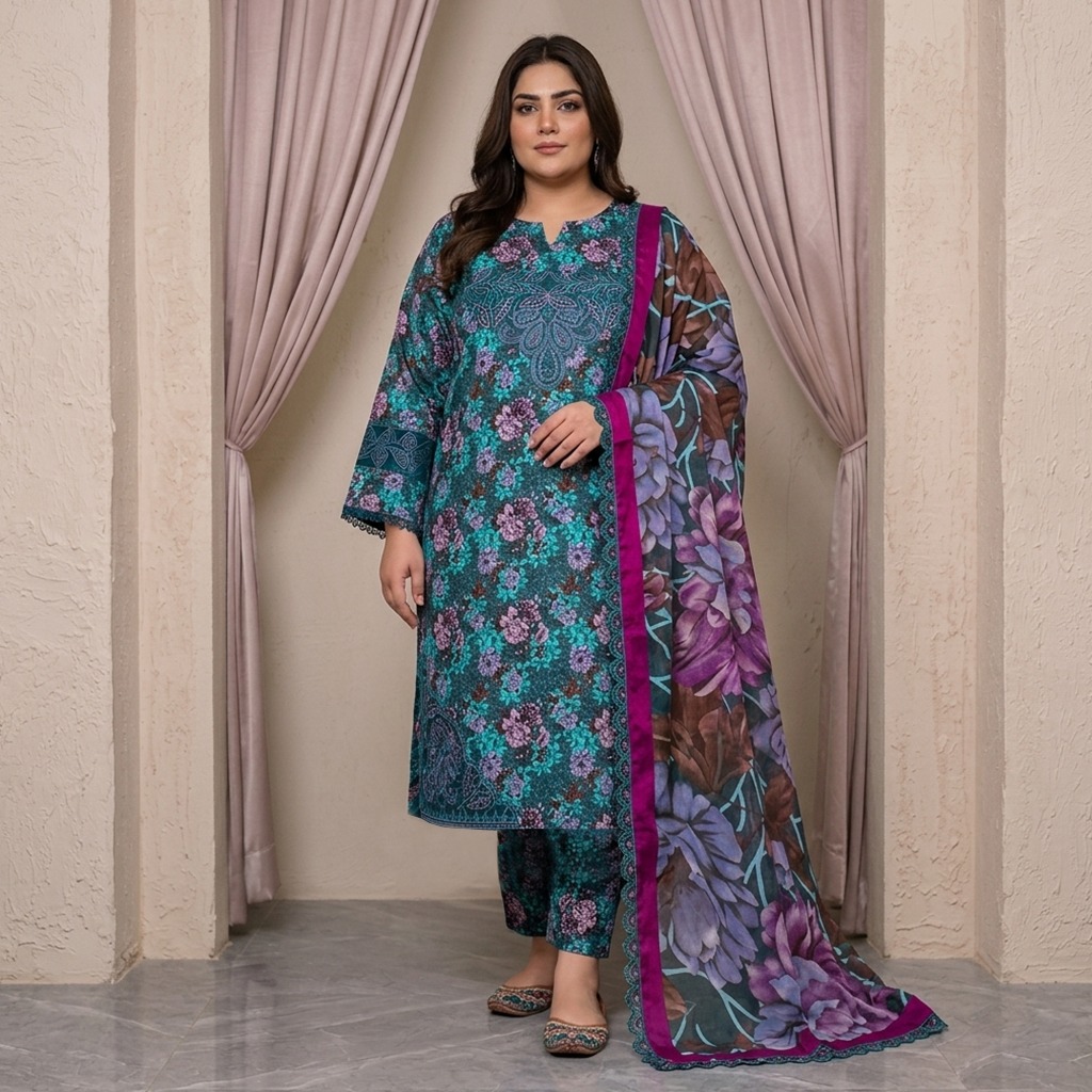 Bluish Cyan Plus Size best lawn suit supplier from pakistan