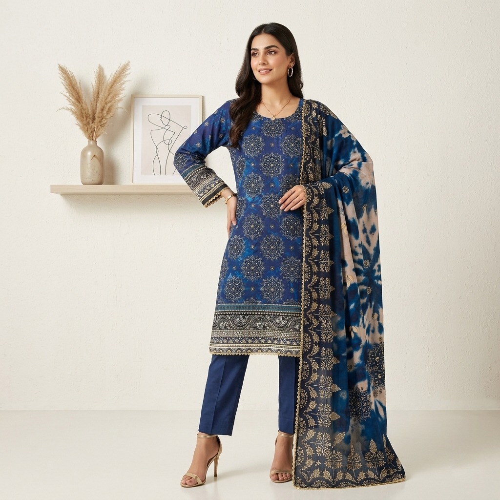 Classic Navy Blue Elegant Pink 3 Piece lawn suits supplier for canada