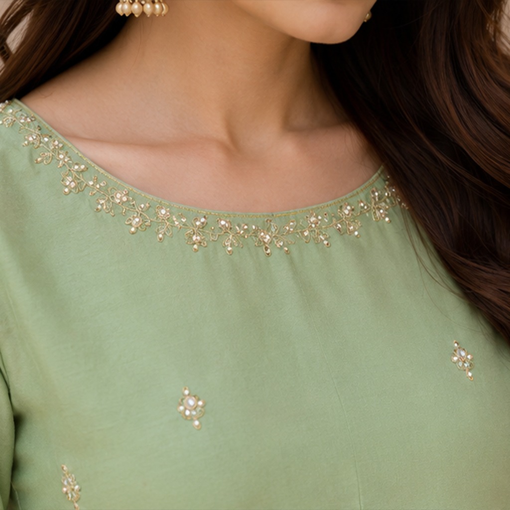 Custom Sage Green Silk Outfit | Made to Order