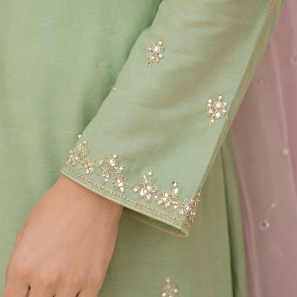 Custom Sage Green Silk Outfit | Made to Order