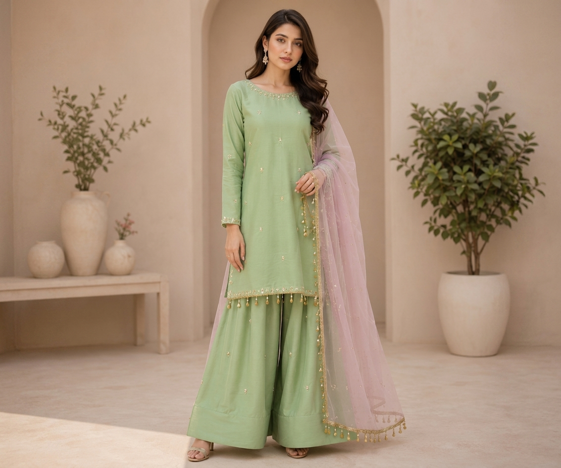 Custom Sage Green Silk Outfit Made to Order