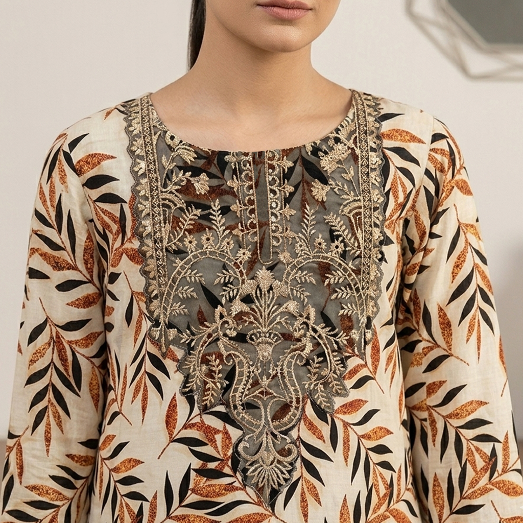 Elegant Cream Stitched Wholesale Lawn Suits