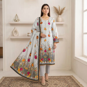 Elegant Icy Grey 3 Piece Lawn Suits Wholesale