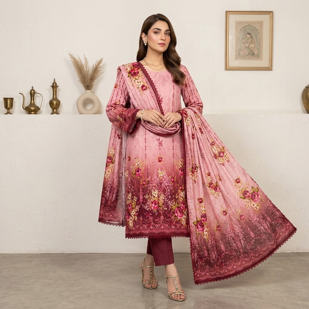 Elegant Pink 3 Piece lawn suits supplier for canada