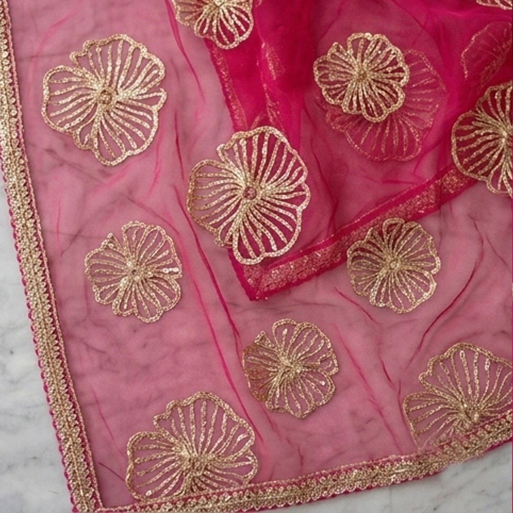 Elegant Sequence Embroidered 3 Piece Chiffon Frock - Pinkish Red