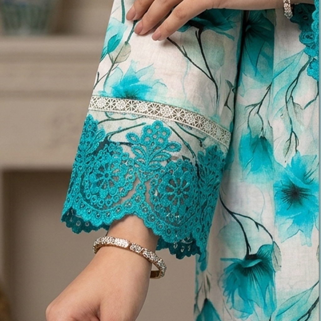 Elegant Turquoise 3 Piece Lawn Suits Wholesale