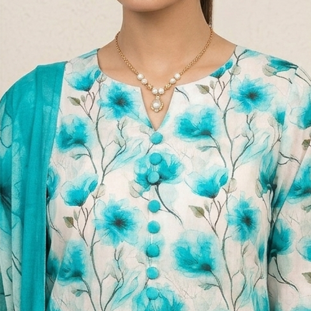 Elegant Turquoise 3 Piece Lawn Suits Wholesale