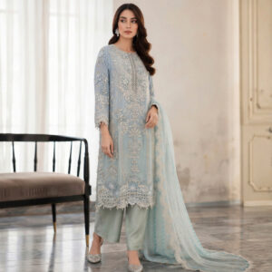Handmade Embellished 3 Piece Chiffon Suit – Mint Blue