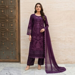 Handmade Embellished 3 Piece Chiffon Suit – Dark Purple