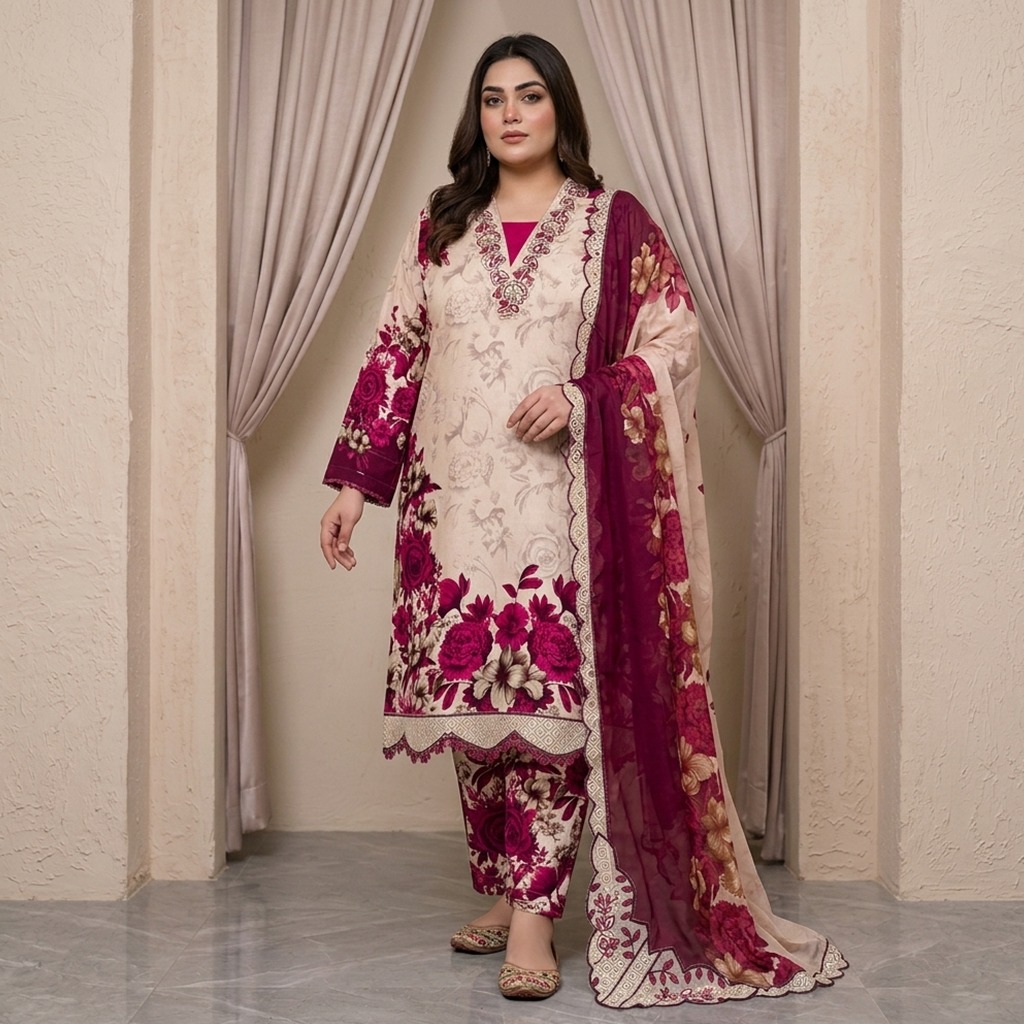 Ivory Plus Size best lawn suit supplier from pakistan