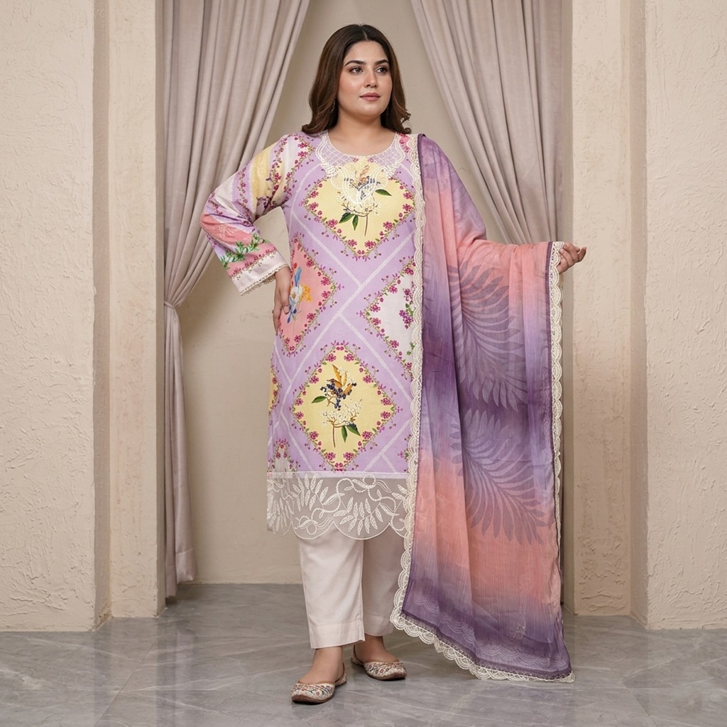 Lavender Plus Size best lawn suit supplier from pakistan