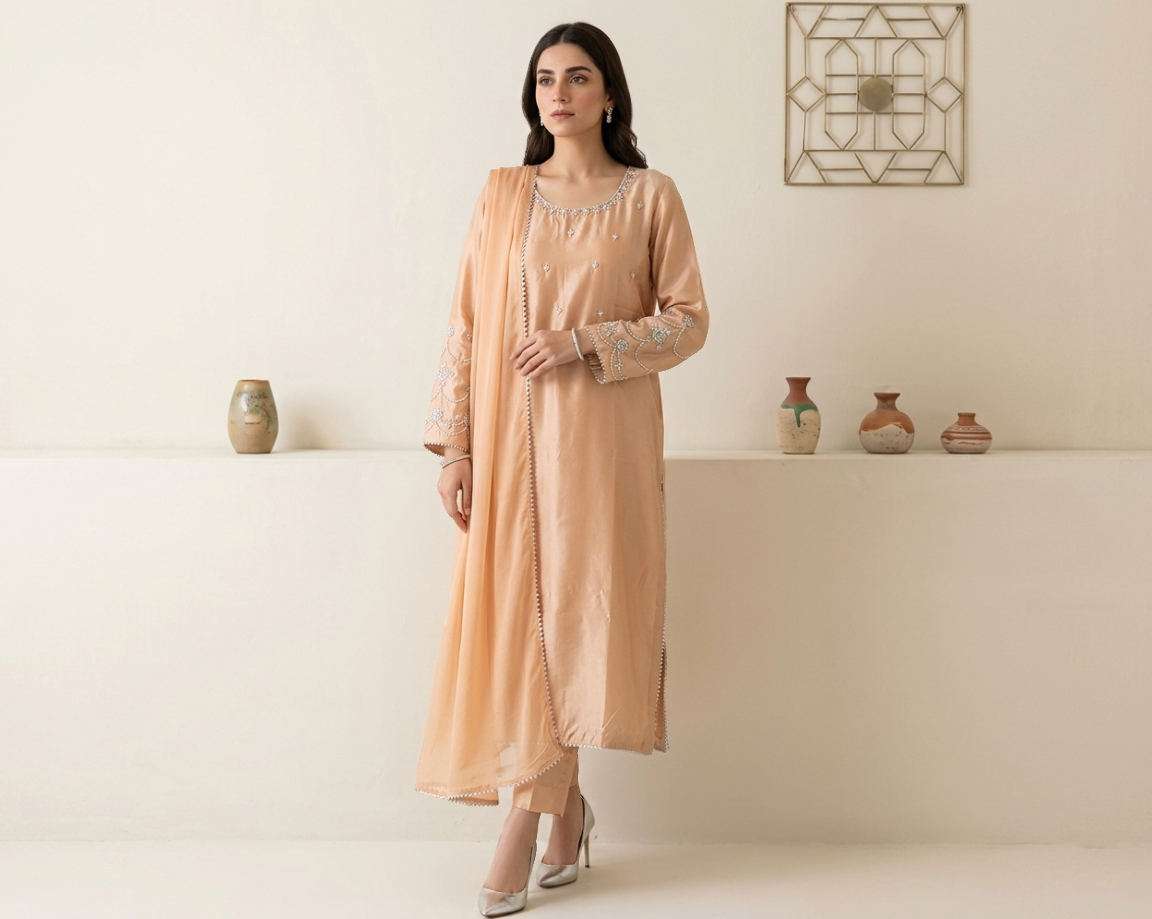 Light Apricot Silk 3pc Outfit Made to Order