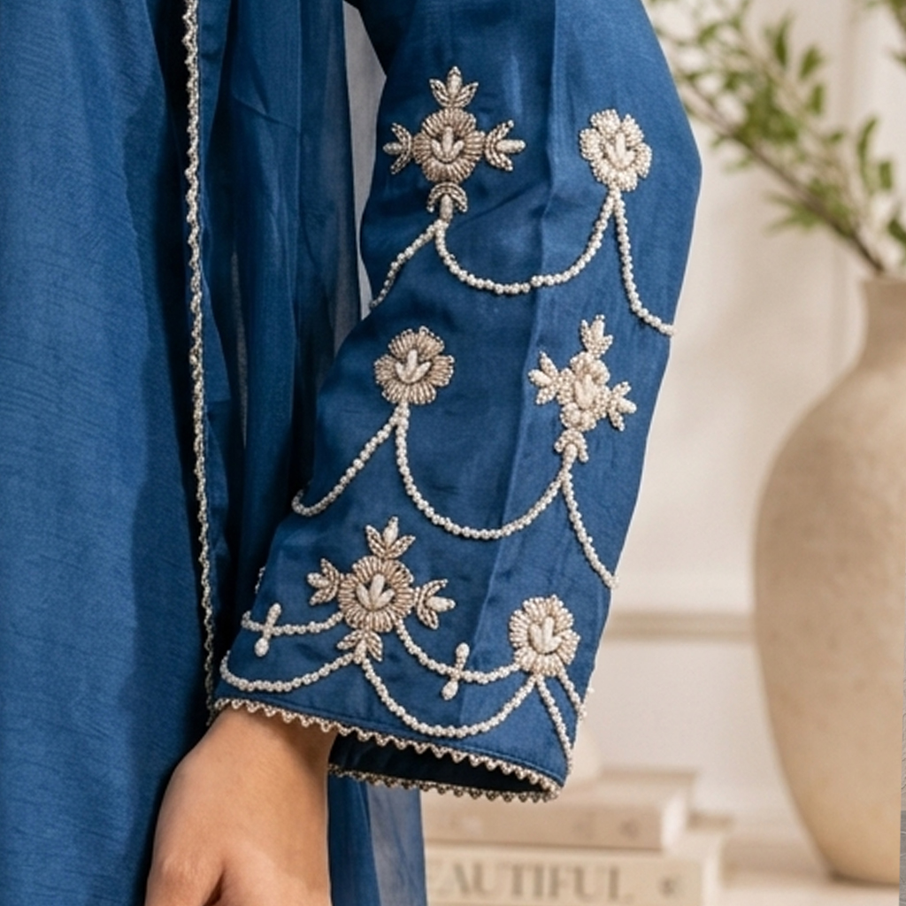 Light Navy Silk Outfit Made to Order