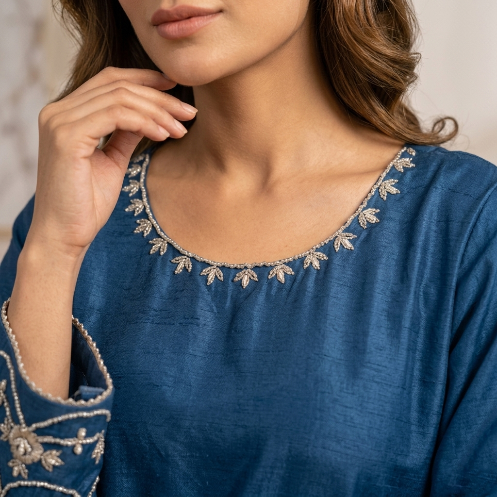 Light Navy Silk Outfit Made to Order