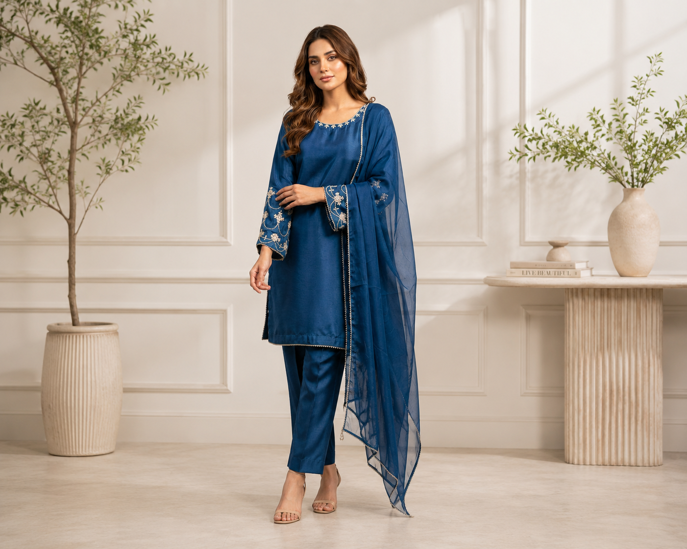 Light Navy Silk Outfit Made to Order
