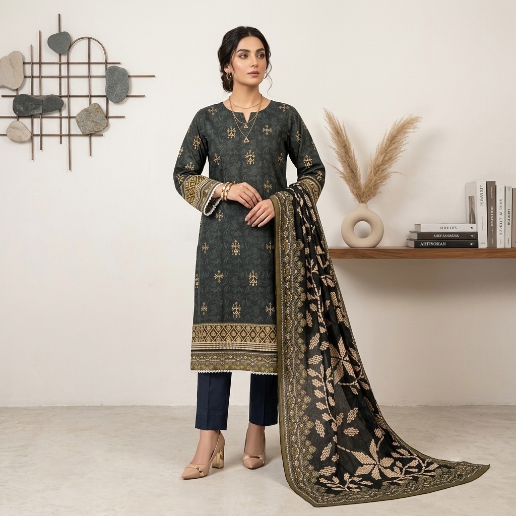 Premium Charcoal Black lawn suits supplier for canada