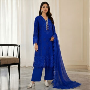 Stitched Luxury Embroidered Chiffon 3-Piece Outfit in Sapphire Blue