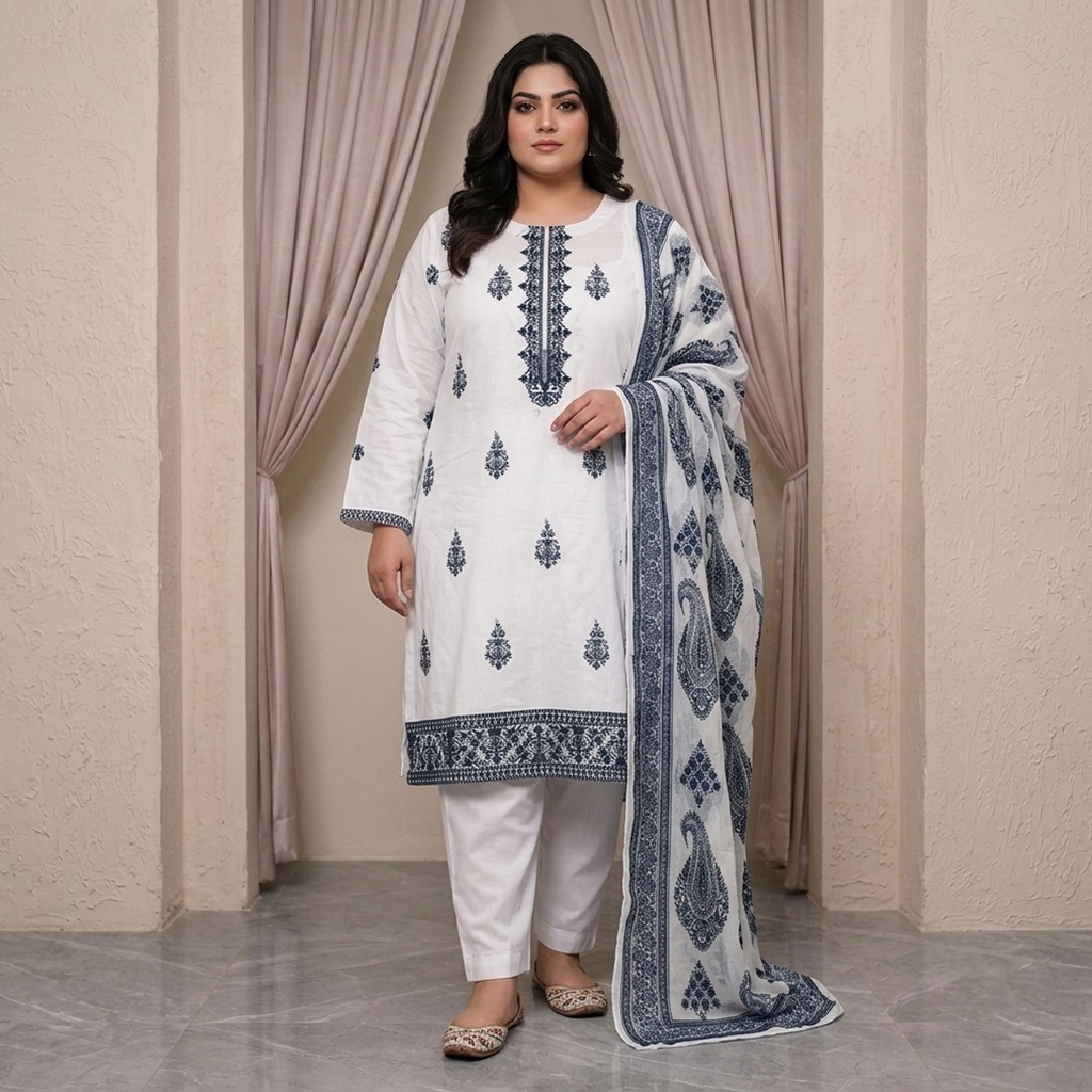 White Plus Size best lawn suit supplier from pakistan