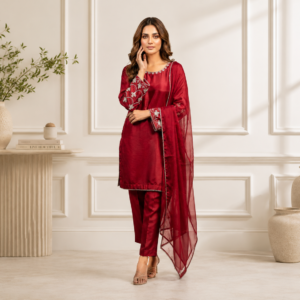 Wine Red Silk Outfit Made to Order