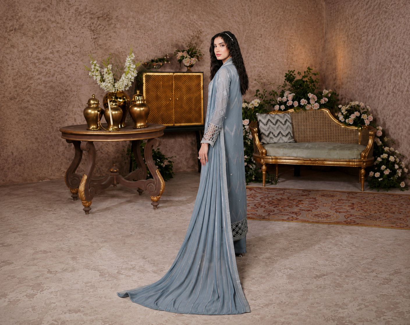 Cool-Grey Pakistani Party Wear Wholesale - Image 2